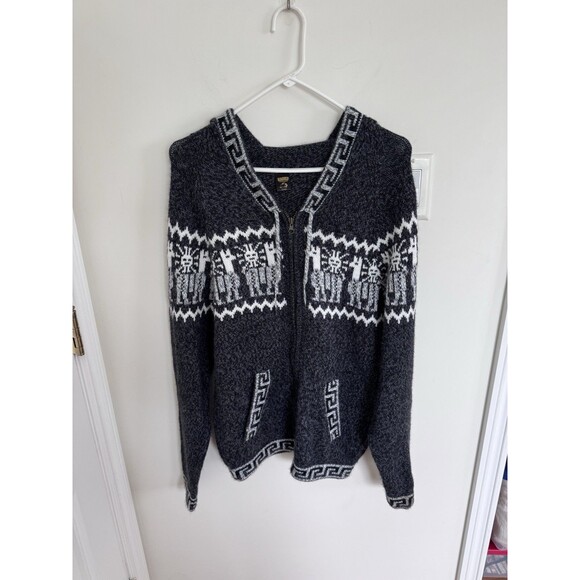 Peruvian Artesanias Alpaca Zip Up Hooded Sweater Llamas Novelty Warm Cultural - Picture 1 of 5